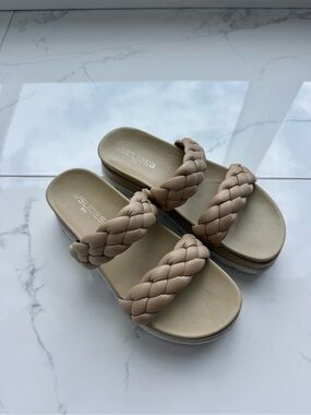 J Slides Wedge Braided Double-Strap Sandal in Taupe